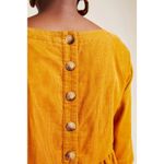 Maeve Anthropologie Maria Corduroy Babydoll Button Back Blouse Size Medium Yellow Photo 2
