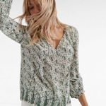 Lucky Brand  Green Multi Border Print Paisley Blouse Size Small Photo 0