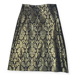 Worthington Womens Skirt 4 Black Gold Metallic Baroque Midi A-Line Side Zip Photo 0