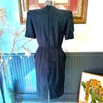 Vintage David Warren 100% Cotton 80’s Jacquard Button Pleated Midi Dress Sz 6 💚🍄 Black Photo 4