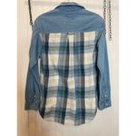 American Eagle NWOT Mix Denim Plaid Contrast Button Shirt Blue & Cream Size XS Photo 4