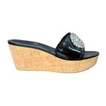 Coach Judith Black Patent Leather Cork Wedge Sandals Embellished Logo Size 7.5 Photo 2