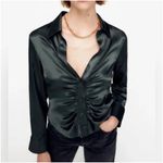 ZARA  Pleated Satin Effect Shirt Green Photo 4