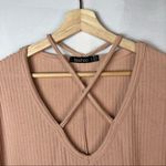 Boohoo  Light Blush Pink Cross Front Strap Ribbed Short Sleeve T-Shirt 14 Photo 5