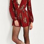 Ecote  Urban Outfitters Charlotte Plunging Romper Size 2 Brown Floral Long-Sleeve Photo 1