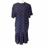 Maggy London Vintage 1980s Silk 2 Piece Blouse & Skirt Set Blue Gold Size 8 Photo 1