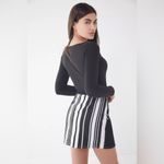 BDG  Ruby Striped Zip-Front Skirt Denim Black White Monochrome Mini Skirt Medium Photo 6