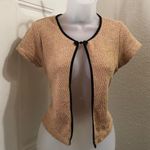 Vintage Tan black cropped cardigan bolero bow frog closure single button short sleeve dainty #coquette #cottagecore #boho #indie #grunge twee Made in USA Size M Photo 7