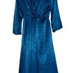 ZARA NWT Teal Satin Effect V-Neck Midi Dress Festive Holiday Photo 6