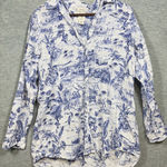 Joie  100% Linen Womens Top M Blue White Scenic Print Button Down Tropical Photo 0