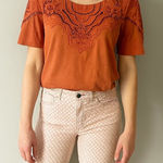 Sundance  Terracotta Lace Embroider Accent Short Sleeve Oversize Top XS Photo 0