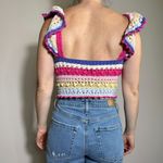 ZARA  Pink Blue Cream Crochet Crop Top Size Small Photo 4