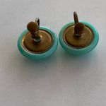 Vintage 1960s Lucite Moonstone Screw Earrings Aqua Green Half Dome Button ClipOn Blue Photo 10