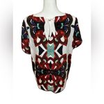 Marie Oliver ‎ Multicolor Abstract Print 100% Silk Short Sleeve Blouse Photo 2