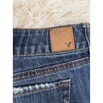 American Eagle Distressed‎ Denim Shorts Dark Wash Ripped Destroyed Raw Hem Blue Size 4 Photo 2