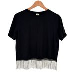 Joie J by  Black T-Shirt with Rhinestone Trim Hem size Small Short Sleeve NWT Photo 0