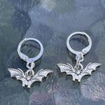 Handmade Silver Y2k Bat Hoop Earrings , Punk Goth Boho Silver Hoop Photo 0