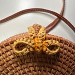 Rattan Round Canteen Crossbody Boho Handbag Purse Brown Photo 2