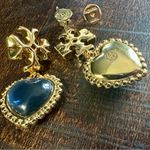 Tory Burch New Authentic  Roxanne Blue Crystal Heart and Gold Drop Earring Photo 3