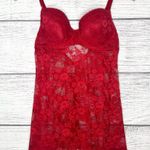 Jesebel Sheer Red Floral Lace Bustier Bra Top Chemise Slip Lingerie Size Large Photo 1