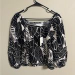 Cynthia Rowley  Black White Linen Leaf Balloon Sleeve  Crop Top Size Small New Photo 0