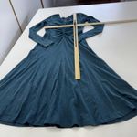 Eshakti Dress Womens 2 Blue Long Sleeve Midi Ruched Bodice Flare Cotton Spandex Photo 4