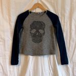 27 Miles Malibu 100% Cashmere Grey/Navy Jeweled Skull Sweater with thumbholes Gray Size XS Photo 1