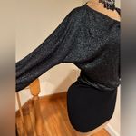 EXPRESS Black & metallic Silver Cowl Neck Lose Fit. Tight Mini Skirt Dress Sz SP Photo 6
