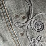 Chico's Chico’s Denim Stretch Jean Jacket Sz 1/M Embroidered Rhinestone Bling Button Up Photo 7