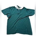 Loft Hunter Green V-Neck Tie Back Blouse Size Medium Short Sleeve Casual Top Photo 3