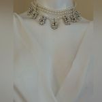 EVENT Delicate Light Blue White Sheer Back & Front Open V Neck Midi Dress.Sz M Size M Photo 3