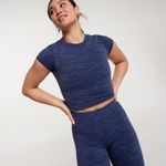 Calia by Carrie Underwood Ardosia Slate Cropped Ribbed Short Sleeve Top Blue Size M Photo 0