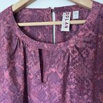Dolan | Anthropologie Burgundy Snakeskin Long Poet Sleeve Keyhole Blouse Top 2X Purple Photo 1