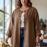Maggie Barnes Shirt Womens PLUS SIZE 2X brown Linen Jacket Photo 0