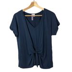 Alya Boutique Navy Blue V-Neck Twist Tie Front Short Sleeve Top M Photo 13