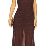 Bardot x REVOLVE Sephera Halter Mesh Midi Dress in Chocolate Photo 0