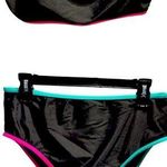 SheIn Black Bikini Set with Pink and Blue Trim Set Photo 0