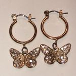 Gold Tone CZ Rhinestone Dainty Butterfly Hoop Boho Pierced Earrings Photo 0
