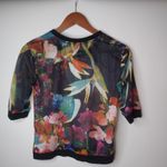 On Twelfth  S Tropical Night Black Bright Floral Mesh Top Photo 1