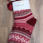 Gyal Bashy Red Fair Isle Slipper Socks Sherpa Lined Non Photo 0