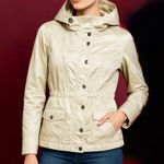 Theory  Pearlized Gold Cinch-Waist Zip Cropped Jacket Hidden Hood Sz S🧡 Photo 1