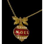 Vintage AVON 30” NOEL NECKLACE Red Enameled Gold + Faux Pearl Ornament Pendant Photo 7