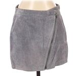AQUA  Grey Suede Leather Lazer Cut Moto Zip Mini Skirt Womens XS Fall Classic Photo 0