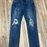 Black Label high rise slim straight Distressed Blue Denim Jeans Sz 7 raw hem Photo 4