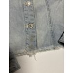 Free People Cropped Baja Denim Jacket Womens XS Hooded Trucker Raw Hem Beach Photo 2