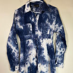 Line and Dot  Women's Long Sleeve Maxi Dress‎ Tie dye Small Blue White Photo 0