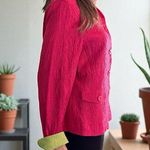 Coldwater Creek Jacket Blazer. Pink w/Green Trim. Textured Cloth Unlined. Photo 4