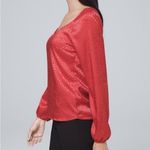 White House | Black Market  Burnt Red Orange Jacquard Silky Long Sleeve Top Sz XS Photo 6