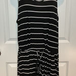 Ecowish  Womens Black White Stripe Sleeveless Keyhole Romper Drawstring Waist XXL Photo 0