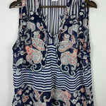 CAbi Top L Navy Paisley Stripe Sheer Boho Preppy Coastal Grandma Indie Chic Photo 0